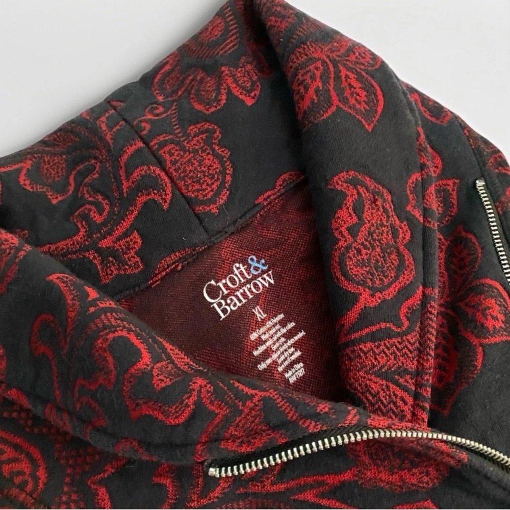 Croft‎ And Barrow Women’s 1/4 Zip Pullover Sweater Red  Black Paisley Size XL
